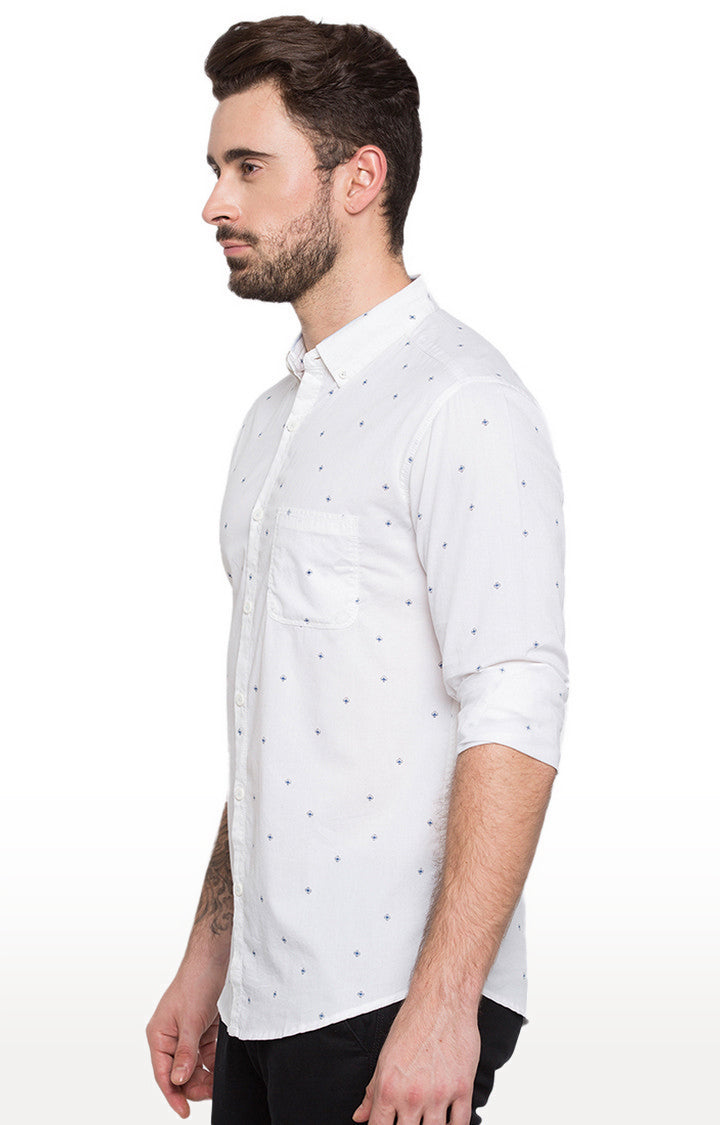 Spykar Men'S White Cotton Printed Casual Shirts