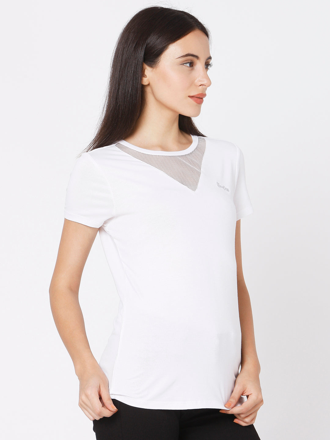 Spykar Women White Cotton Slim Fit Round Neck T-Shirts