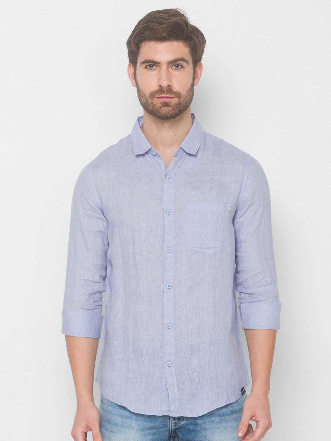 Spykar Men Lavender Cotton Shirts (Slim)