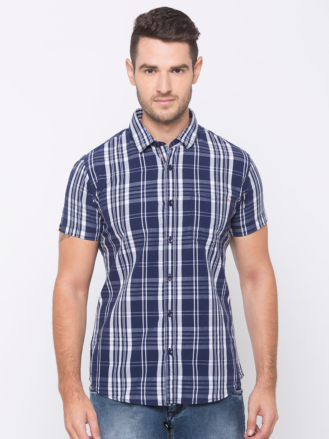 Spykar Slim Fit Men Blue Cotton Casual Shirts