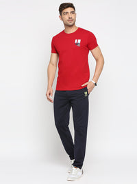 Men Premium Cotton Blend Navy Trackpant -Underjeans By Spykar