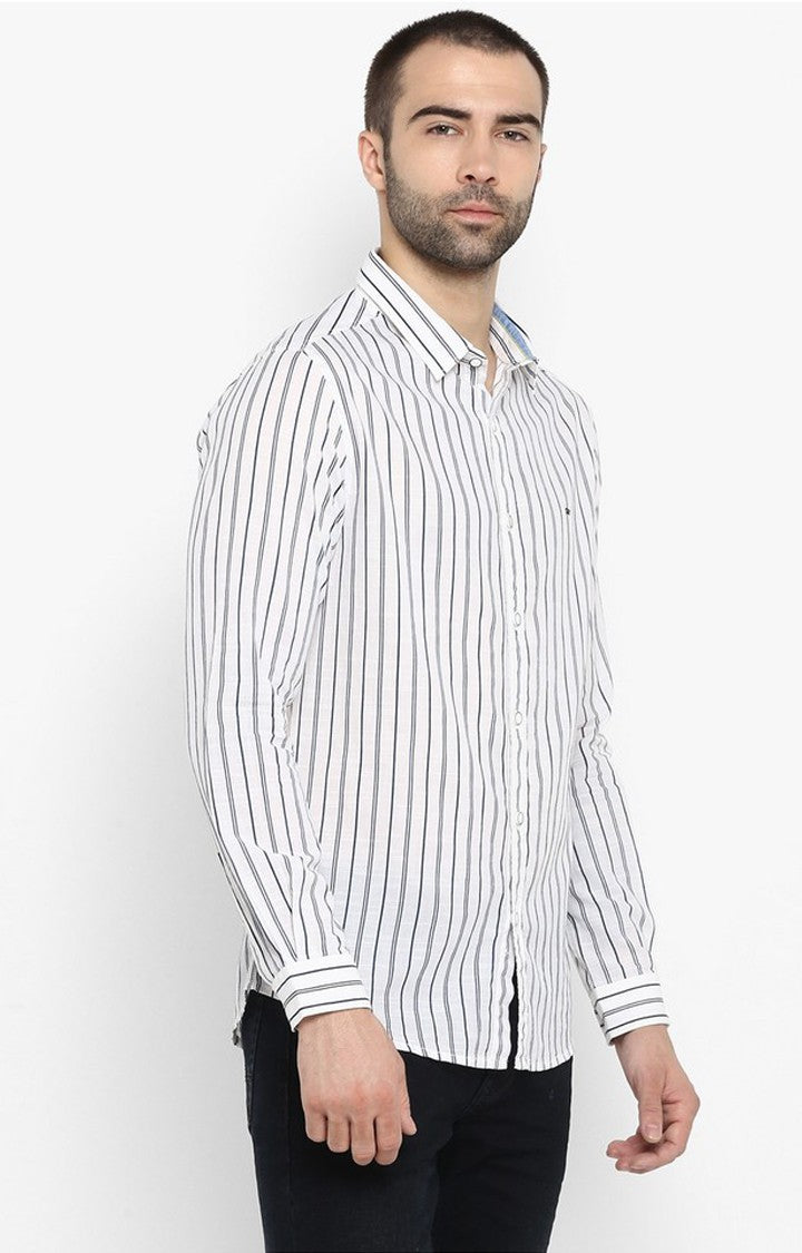 Spykar Men'S White Cotton Striped Casual Shirts