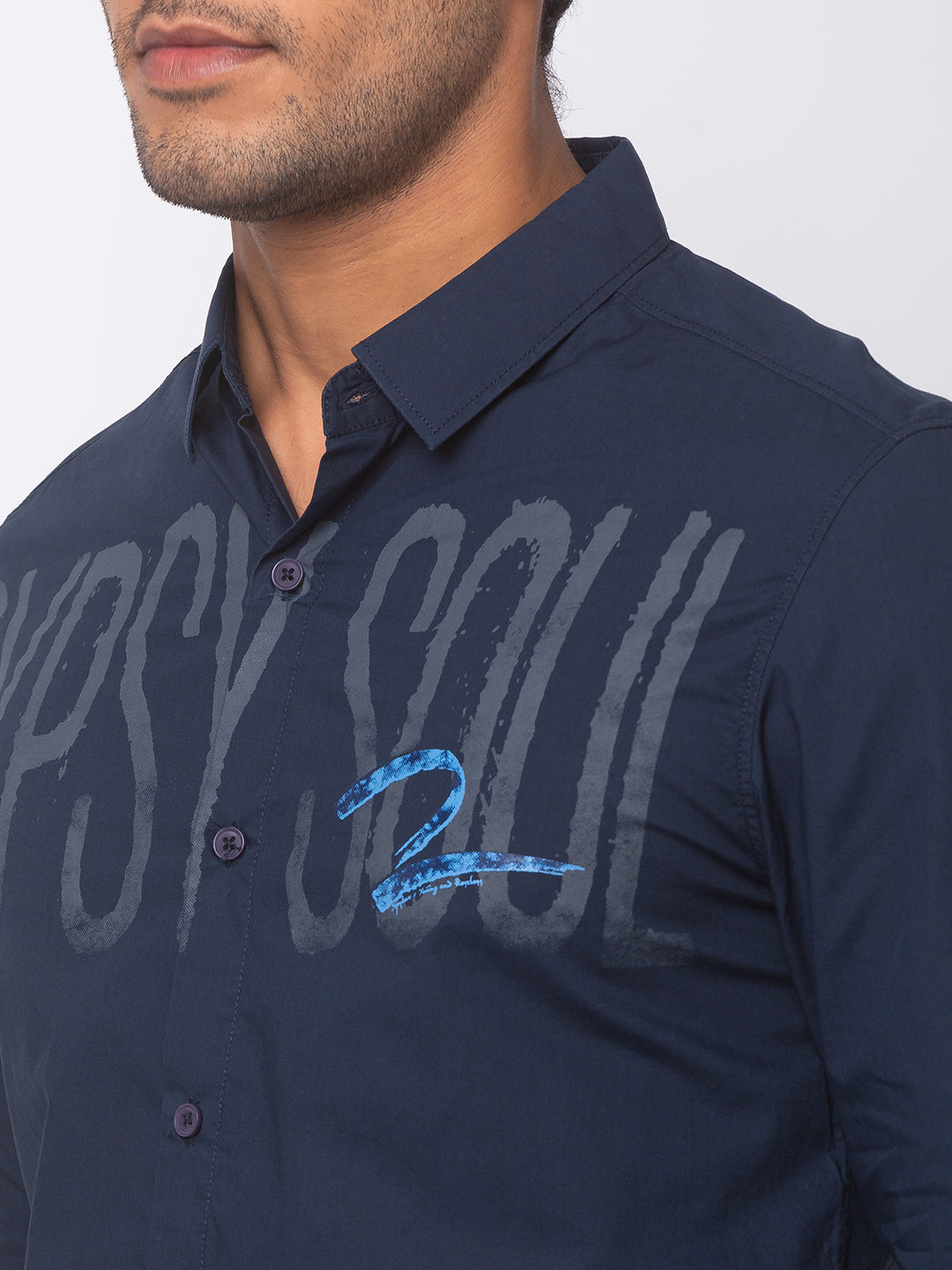 Spykar Men Navy Blue Cotton Slim Fit Shirt