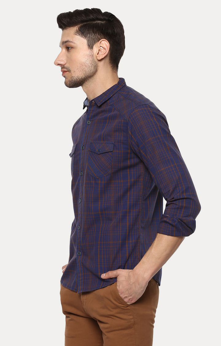 Spykar Men'S Blue Cotton Checked Casual Shirts