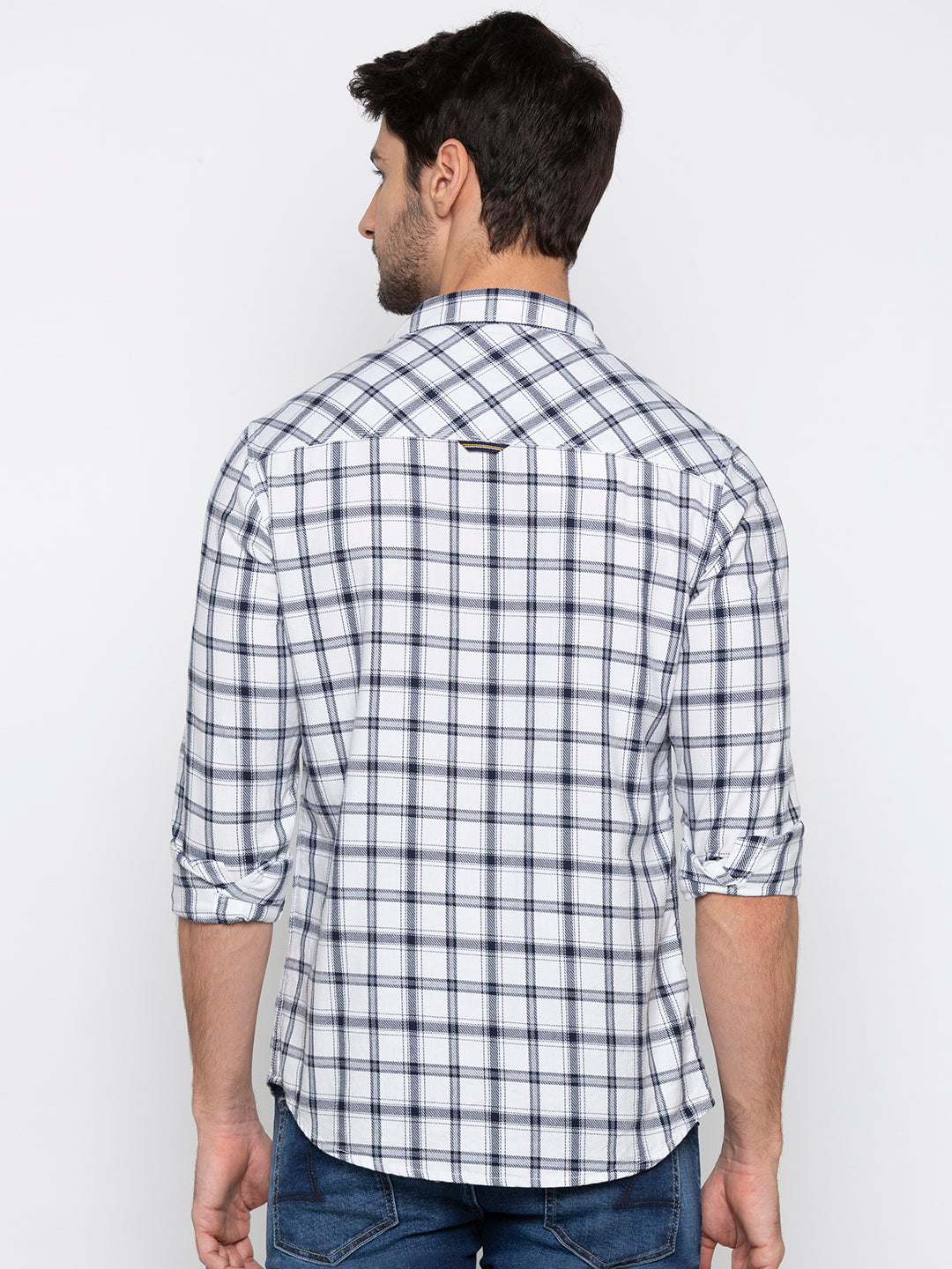 Spykar Men White Checked Slim Fit Casual Shirt