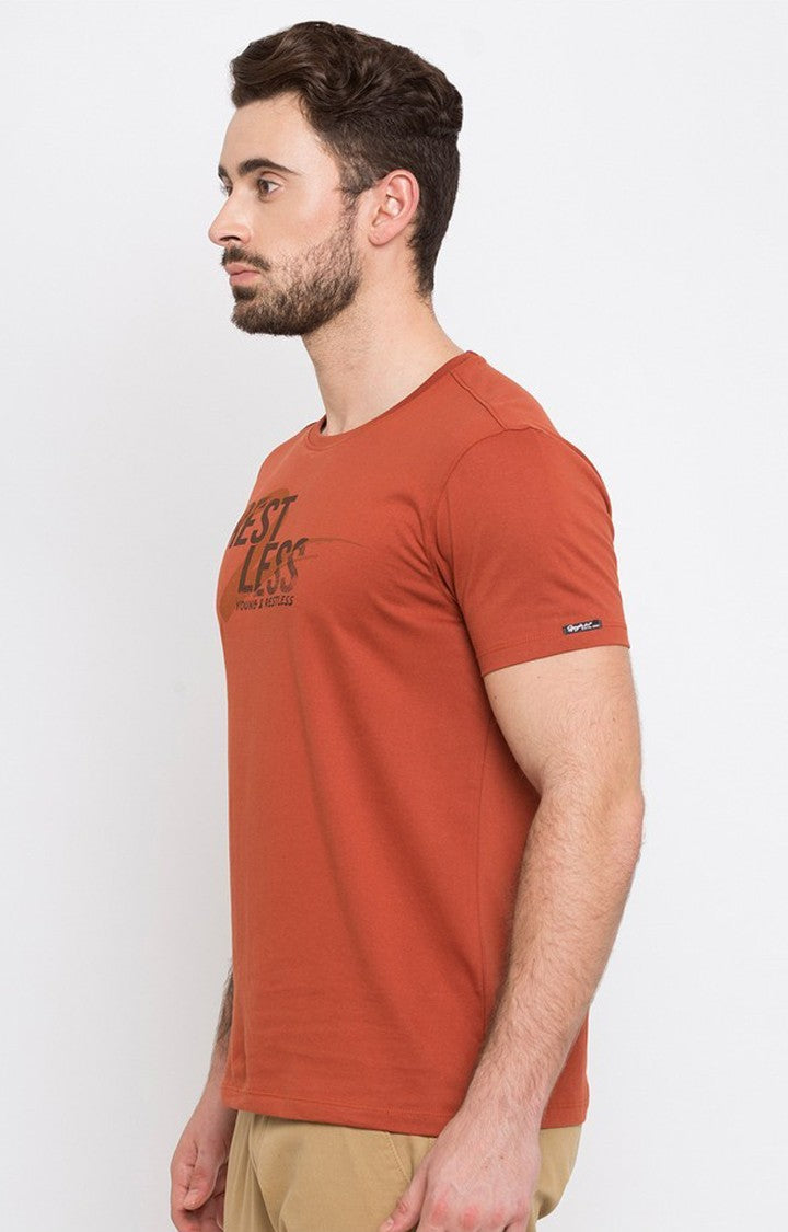 Spykar Red Printed Slim Fit Men T-Shirts