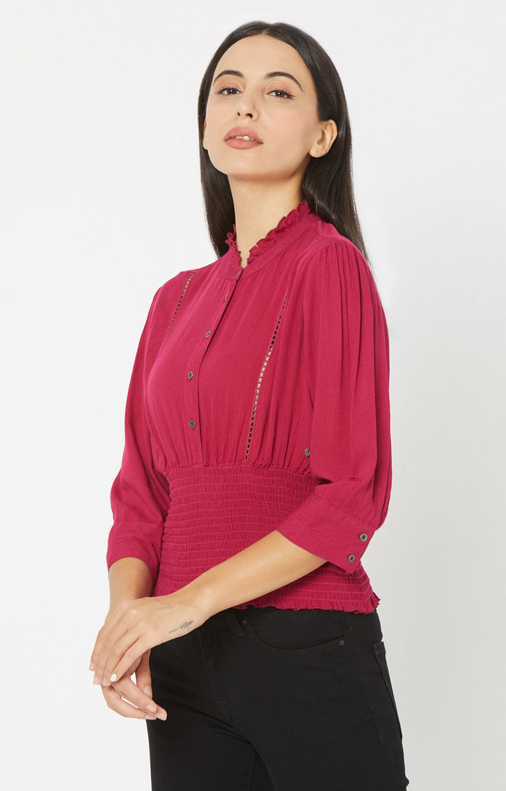 Spykar Women Onion Red Viscose Casual Shirts (Regular)