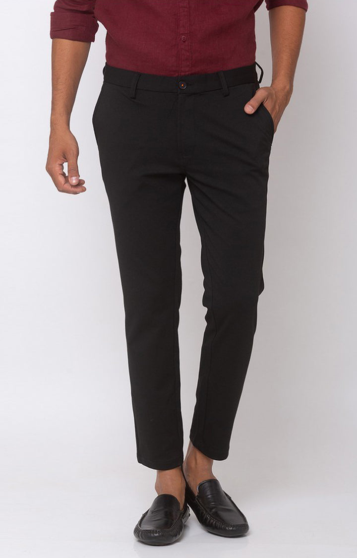 Spykar Men Black Cotton Slim Fit Casual Trousers