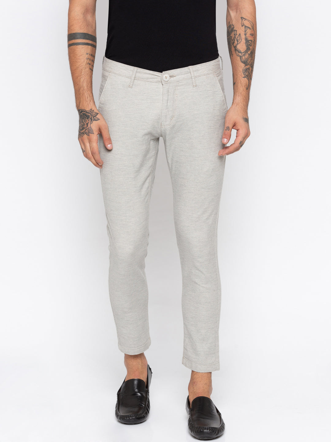 Spykar Men Grey Cotton Slim Fit Casual Trousers