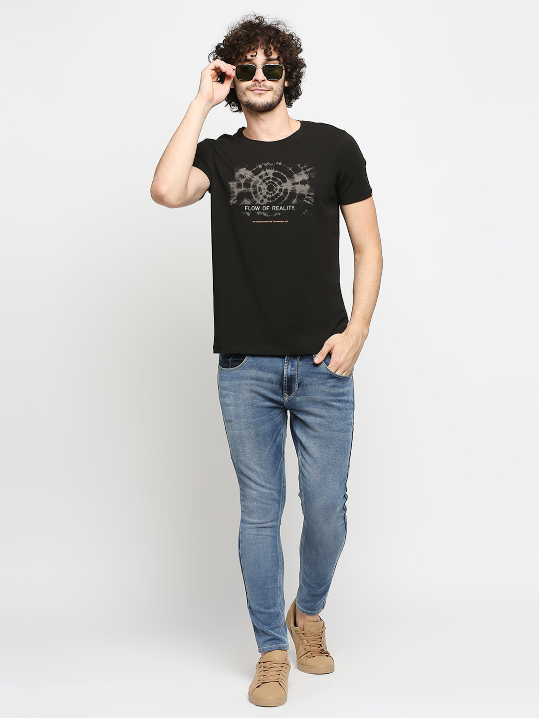 Spykar Men Black Cotton Slim Fit V-Neck T-Shirt