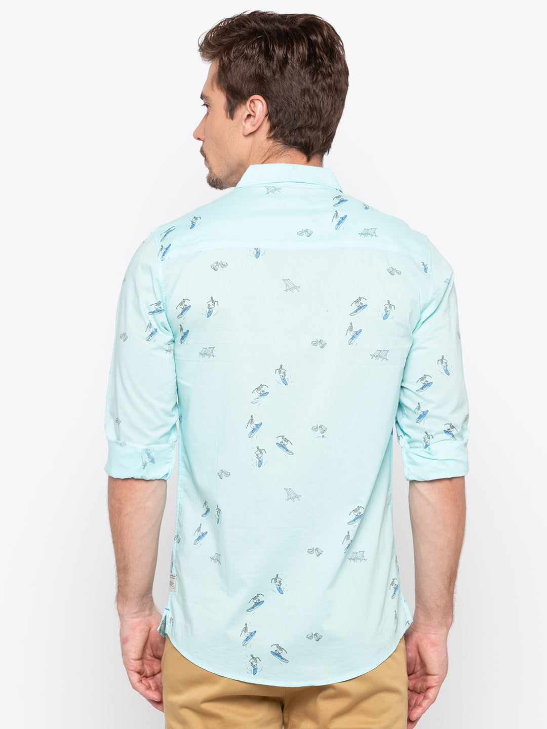 Spykar Men Aqua Printed Slim Fit Casual Shirt