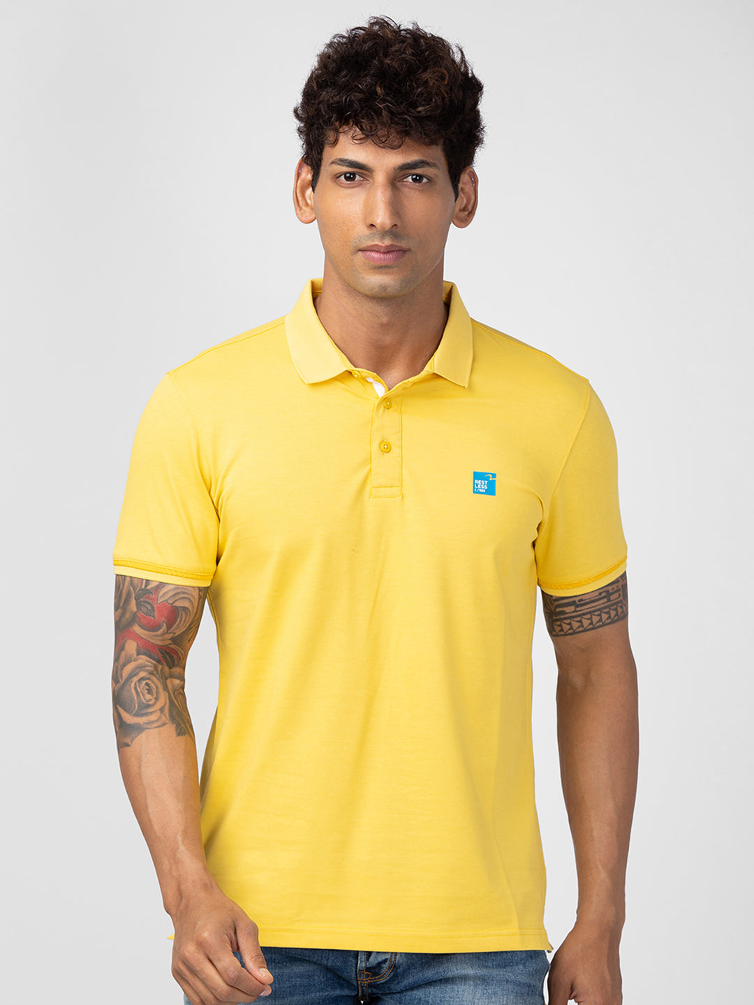 Spykar Men Powder Yellow Cotton Regular Fit Half Sleeve Plain Polo T-Shirt