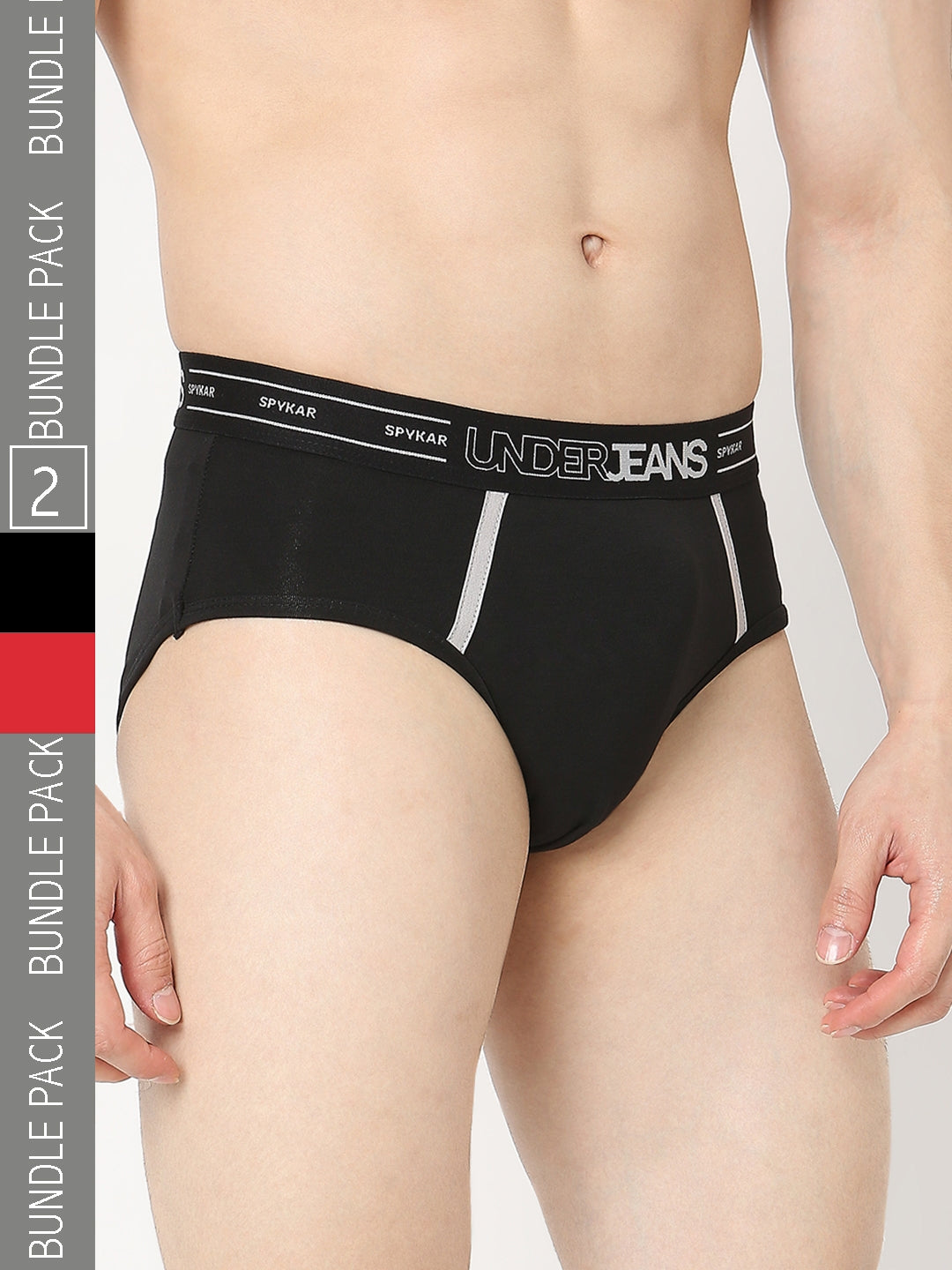 Underjeans by Spykar Men Premium Pack of 2 Black-Red Brief