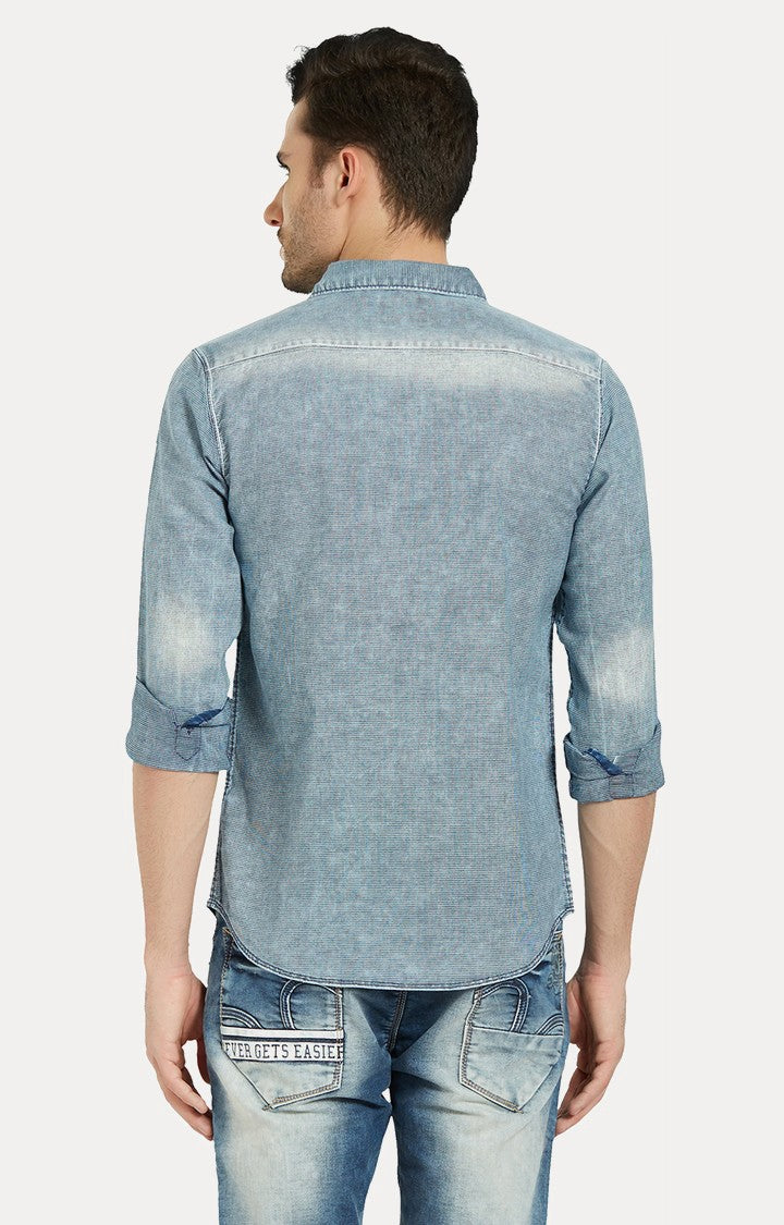 Spykar Men'S Blue Cotton Solid Casual Shirts