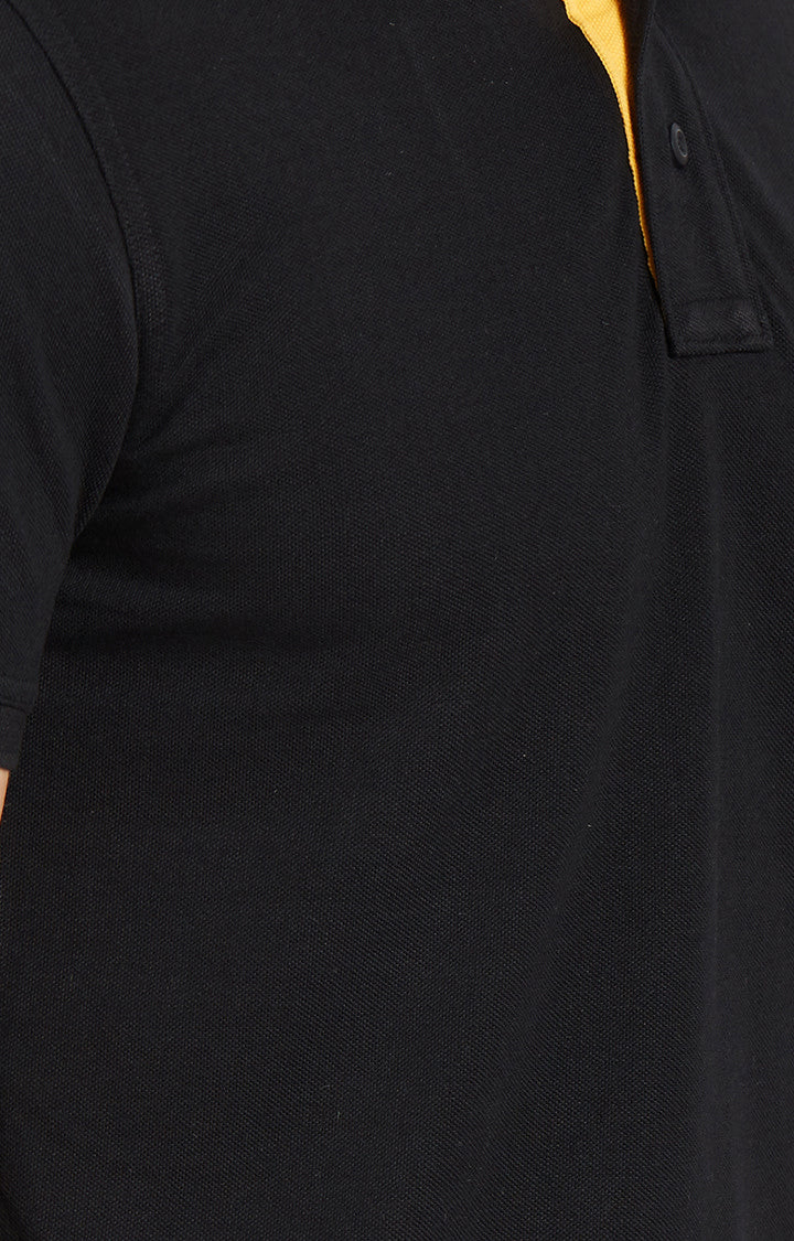 Spykar Black Solid Slim Fit Polo T-Shirt