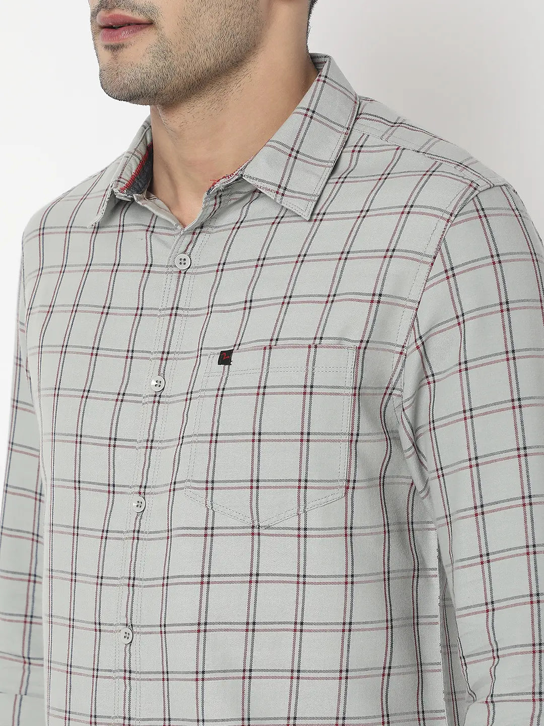 Spykar Men Grey Cotton Slim Fit Checkered Shirt