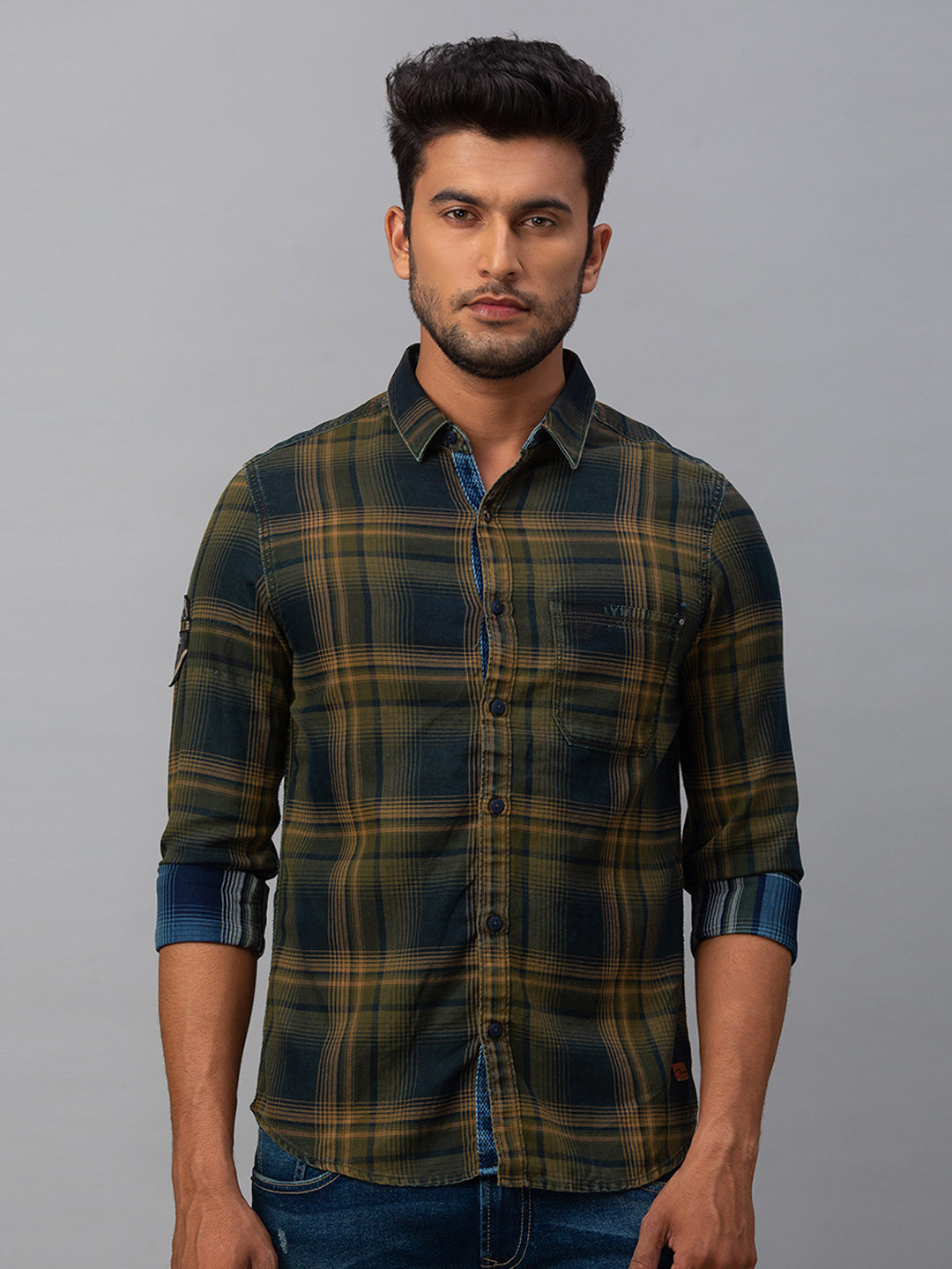 Spykar Men Green Cotton Slim Fit Shirt