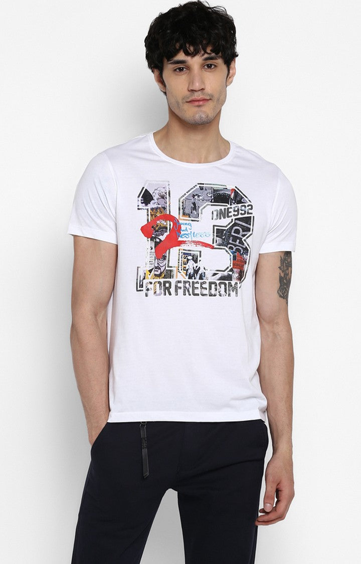 Spykar White Printed Slim Fit Men T-Shirts