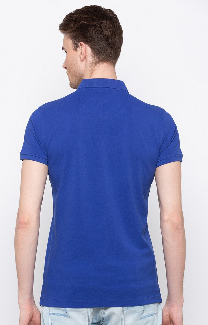 Spykar Royal Blue Solid Slim Fit Polo T-Shirt