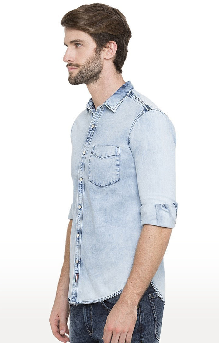 Spykar Men'S Blue Cotton Solid Casual Shirts