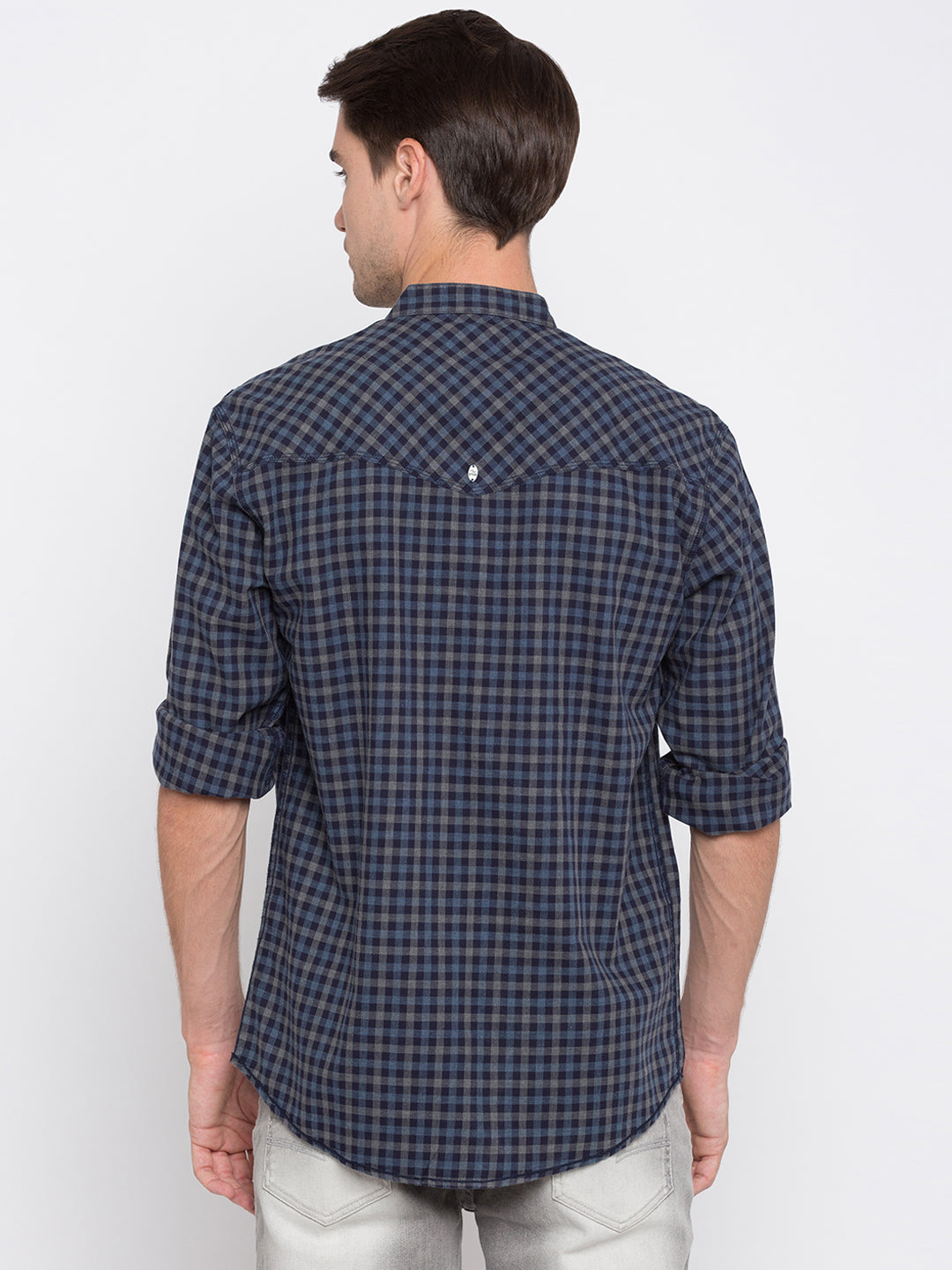 Spykar Men Blue Checked Slim Fit Shirt