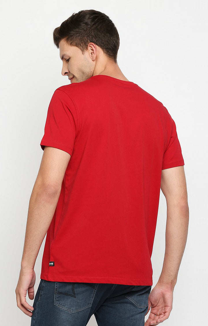 Spykar Men Red Cotton Slim Fit Round Neck T-Shirt