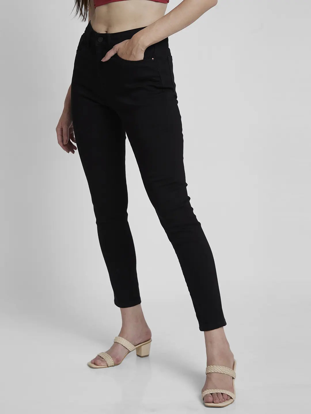 Spykar Women Raw Black Lycra Super Skinny Fit Ankle Length Clean Look Jeans -(Alexa)