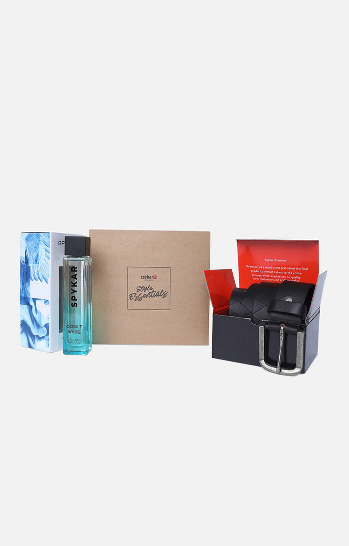 Spykar Black Belt (L) & Occult White Perfume Combo