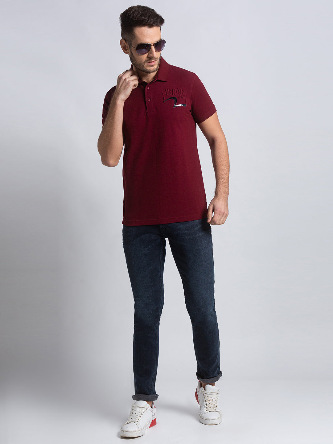 Spykar Men Wine Cotton Slim Fit T-Shirt