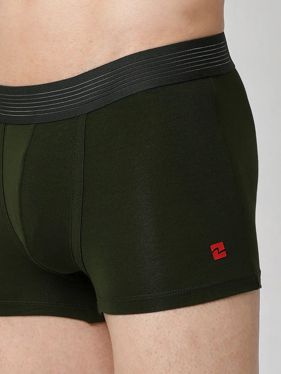 Underjeans By Spykar Men Premium Dark Grey & Olive Cotton Blend Regular Fit Trunk - Pack Of 2