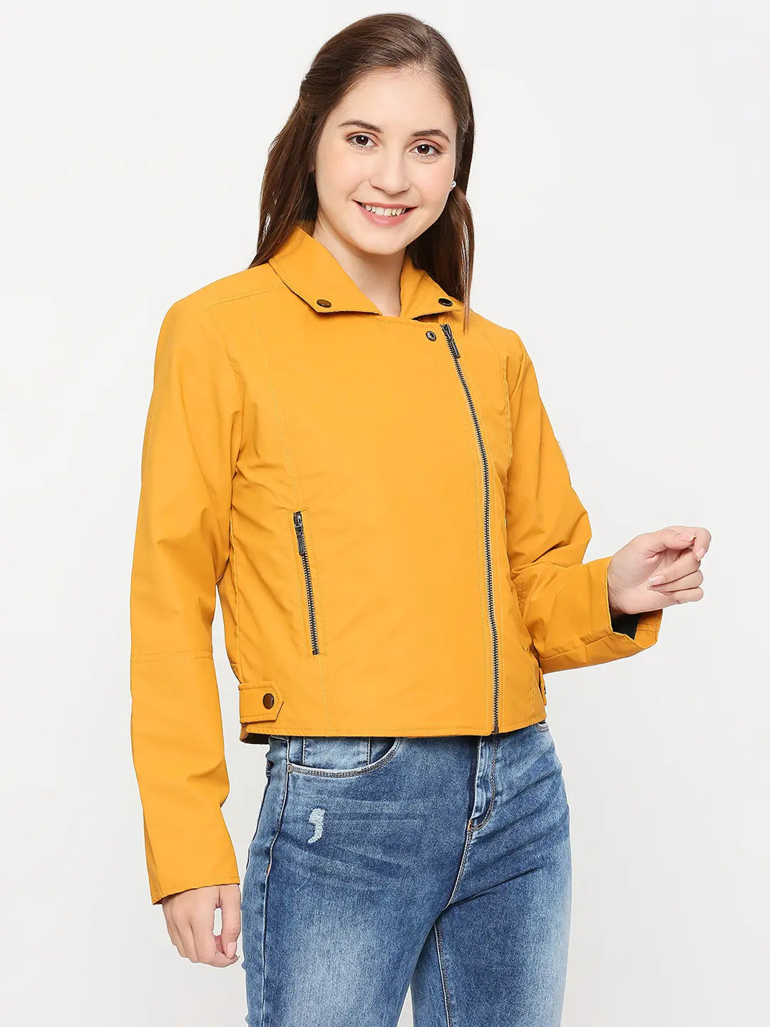 Spykar Mustard Full Sleeve Casual Jacket For Women