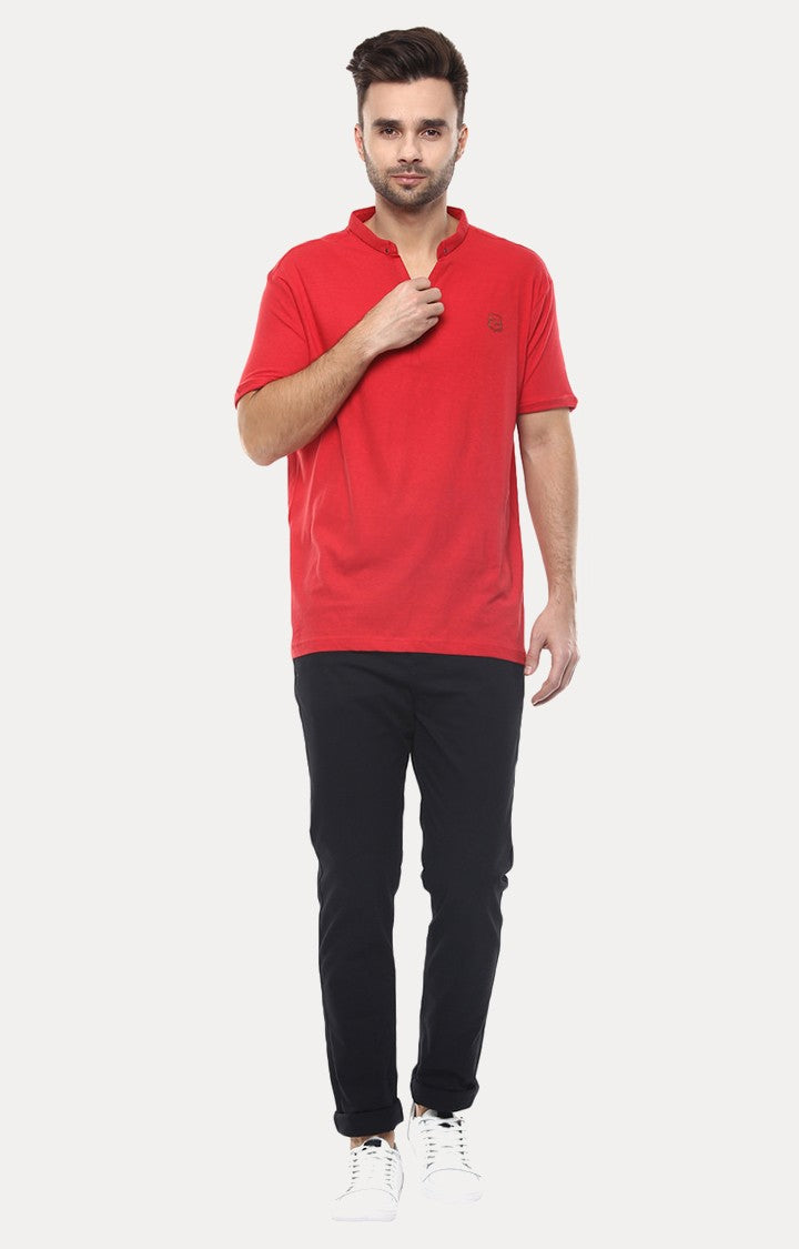 Spykar Red Melange Slim Fit Men T-Shirts