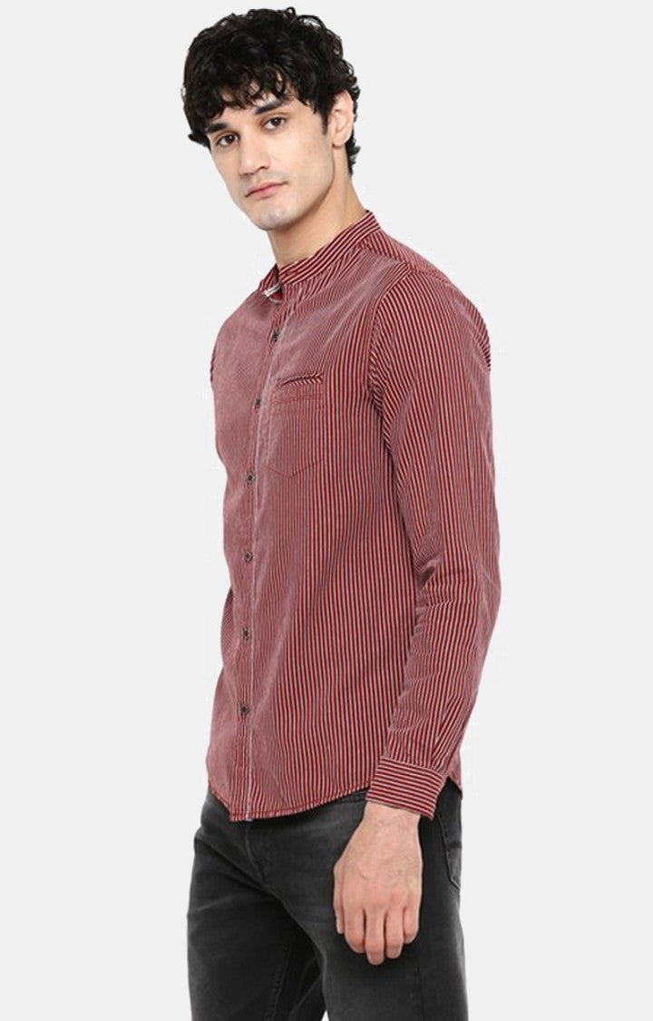 Spykar Men'S Red Cotton Striped Casual Shirts