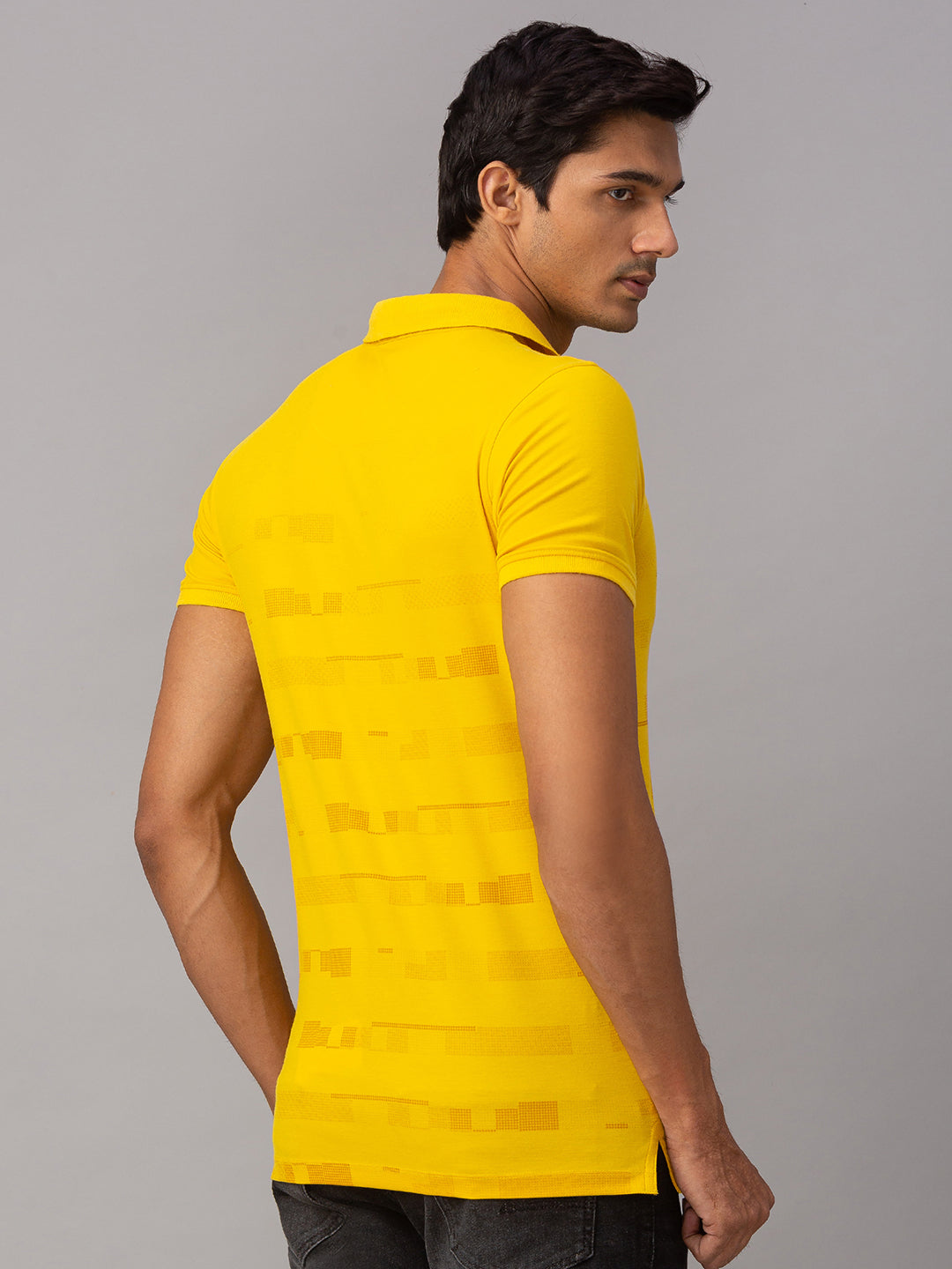 Spykar Men Yellow Cotton Slim Fit Polo T-Shirt