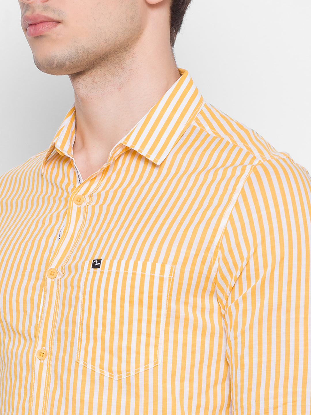 Spykar Slim Fit Yellow Cotton Men Shirt