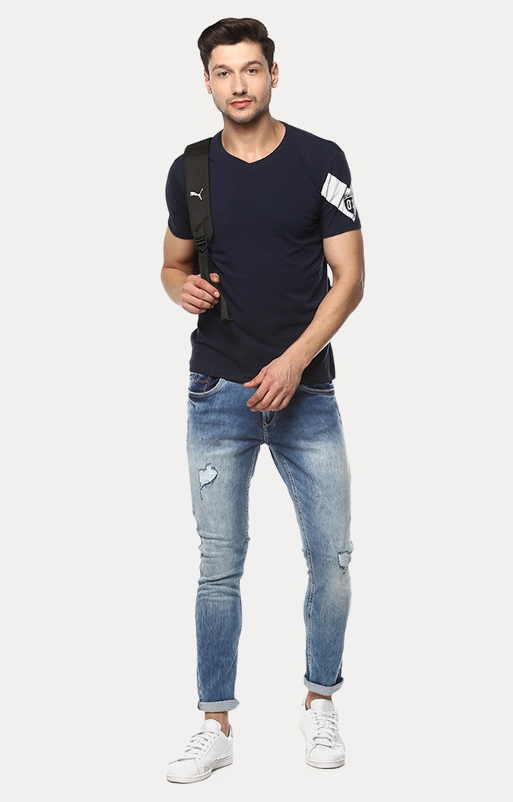 Spykar Navy Blue Solid Slim Fit Men T-Shirts