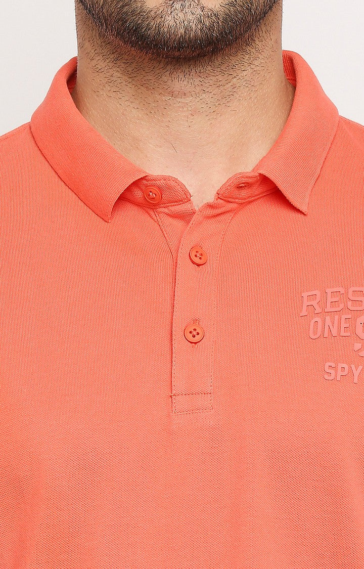 Spykar Men Orange Cotton Regular Polo T-Shirt