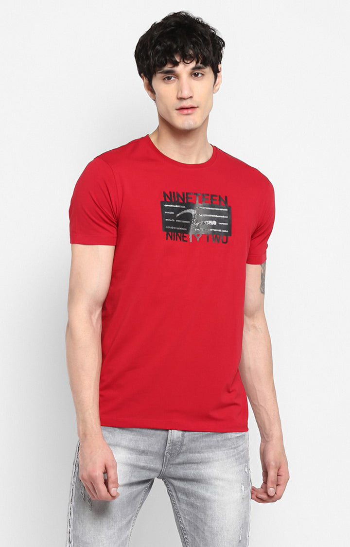 Spykar Red Printed Slim Fit Men T-Shirts