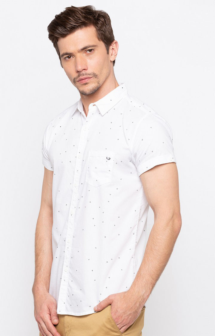 Spykar Men'S White Cotton Printed Casual Shirts