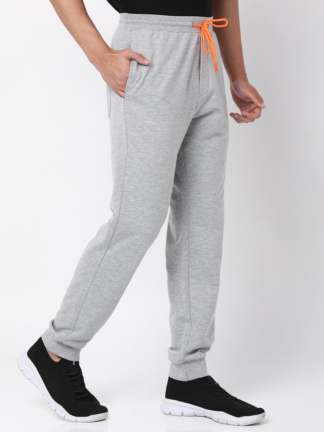Men Premium Cotton Blend Knitted Grey Trackpant- Underjeans By Spykar