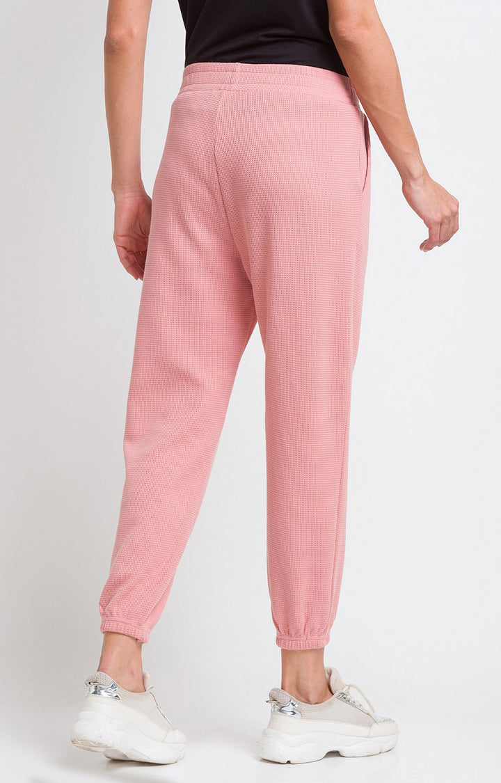 Spykar Powder Pink Cotton Regular Fit Trackpant For Women