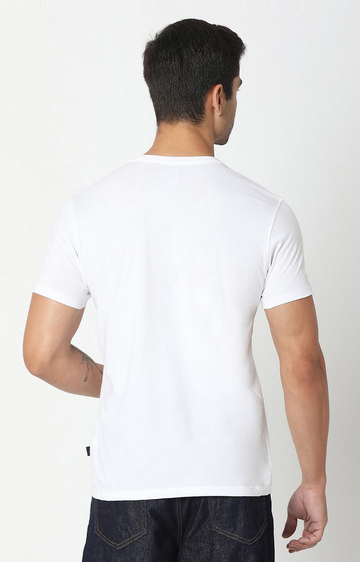 Spykar Men White Cotton Printed Round Neck T-Shirt