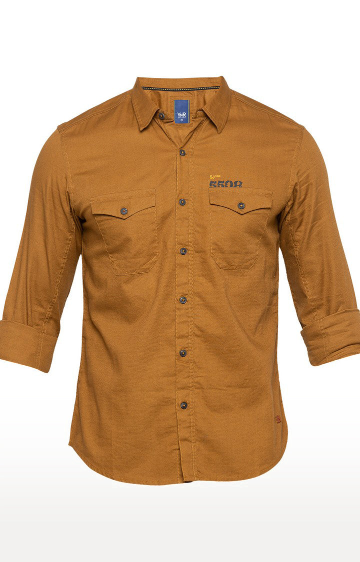 Spykar Men'S Brown Cotton Solid Casual Shirts