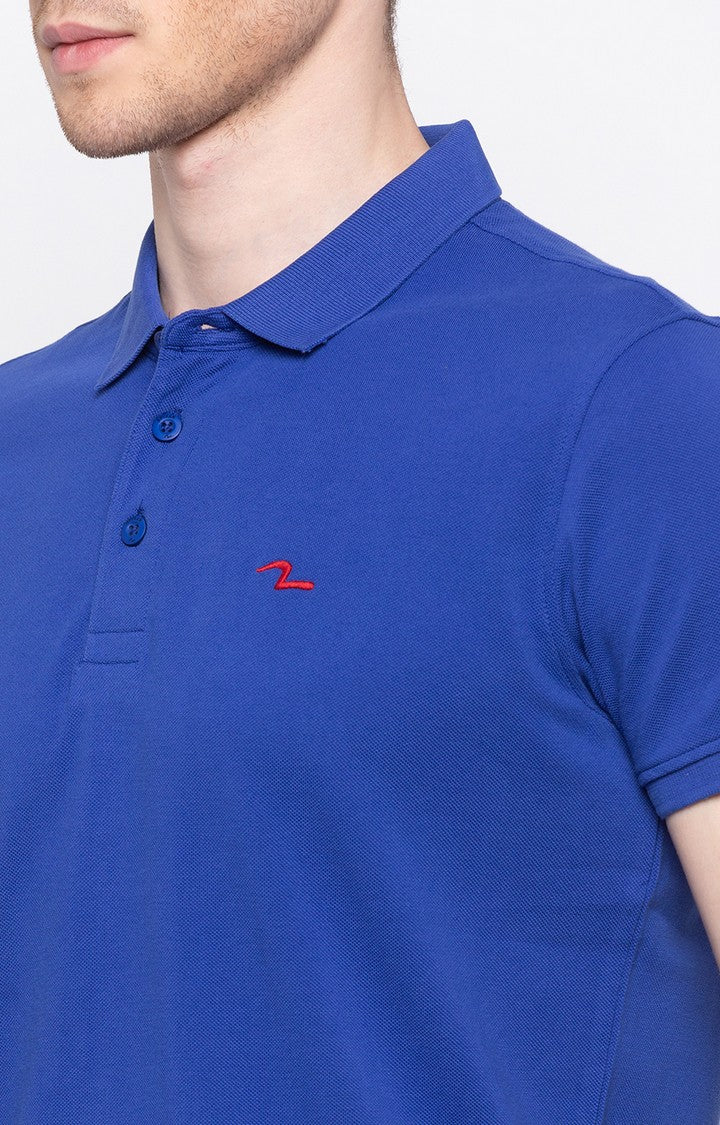 Spykar Royal Blue Solid Slim Fit Polo T-Shirt