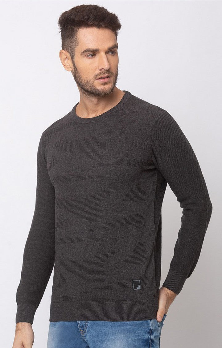 Spykar Grey Cotton Regular Fit Sweater For Men