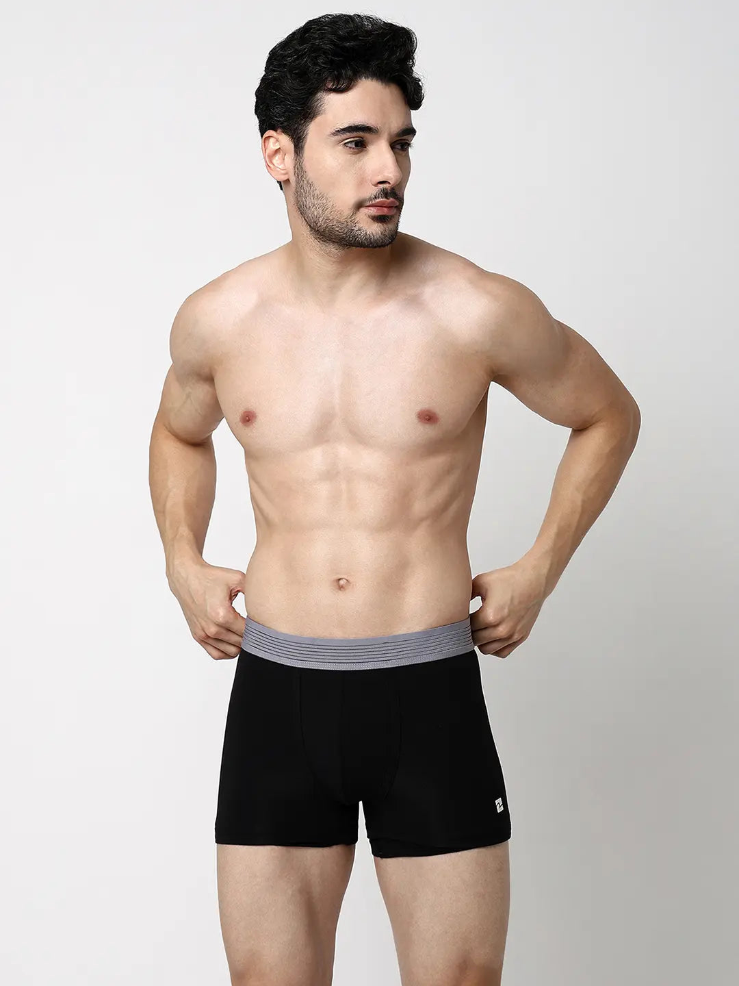 Underjeans By Spykar Men Premium Navy Black & Grey Cotton Blend Regular Fit Trunk - Pack Of 2