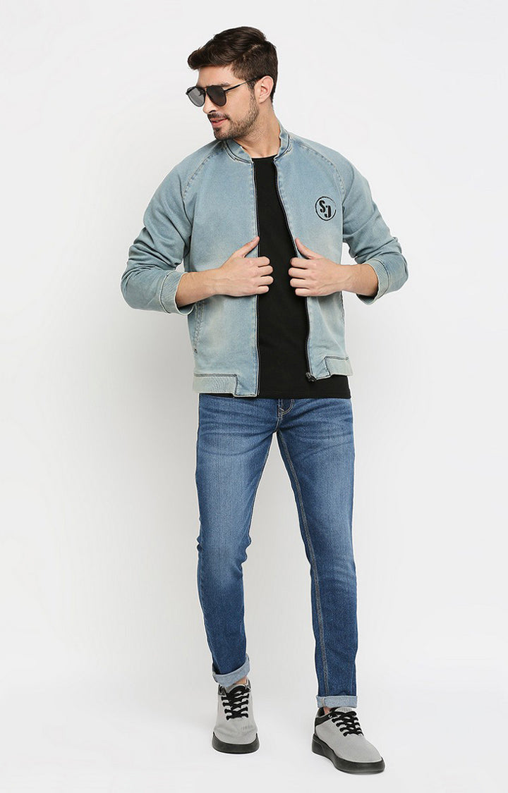 Spykar Men Blue Cotton Slim Fit Denim Jacket