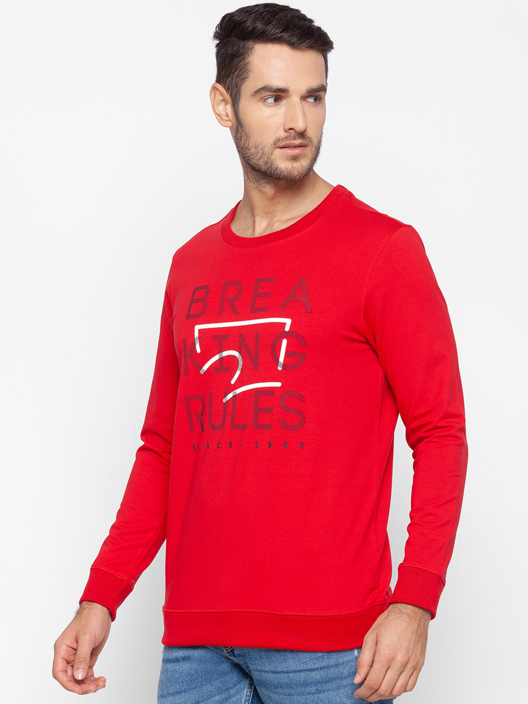 Spykar Red Cotton Sweatshirt For Men