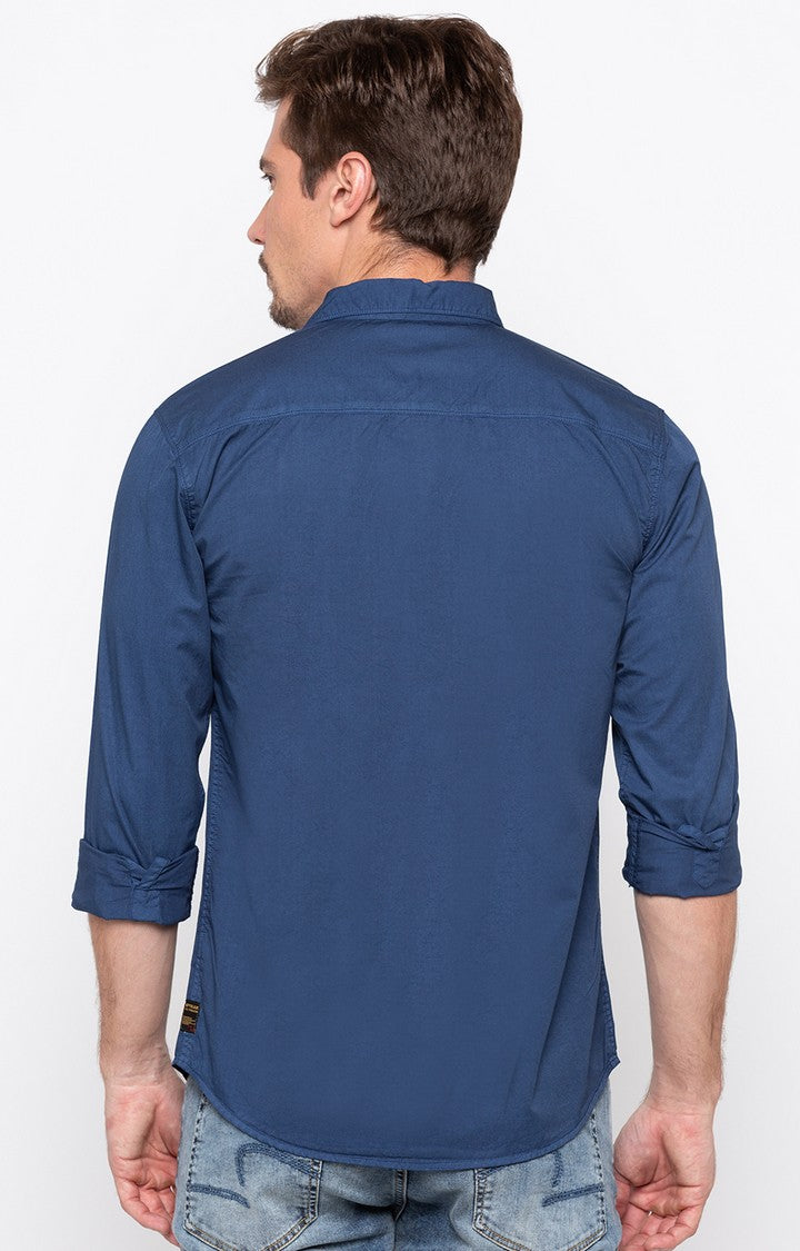 Spykar Men'S Blue Cotton Solid Casual Shirts