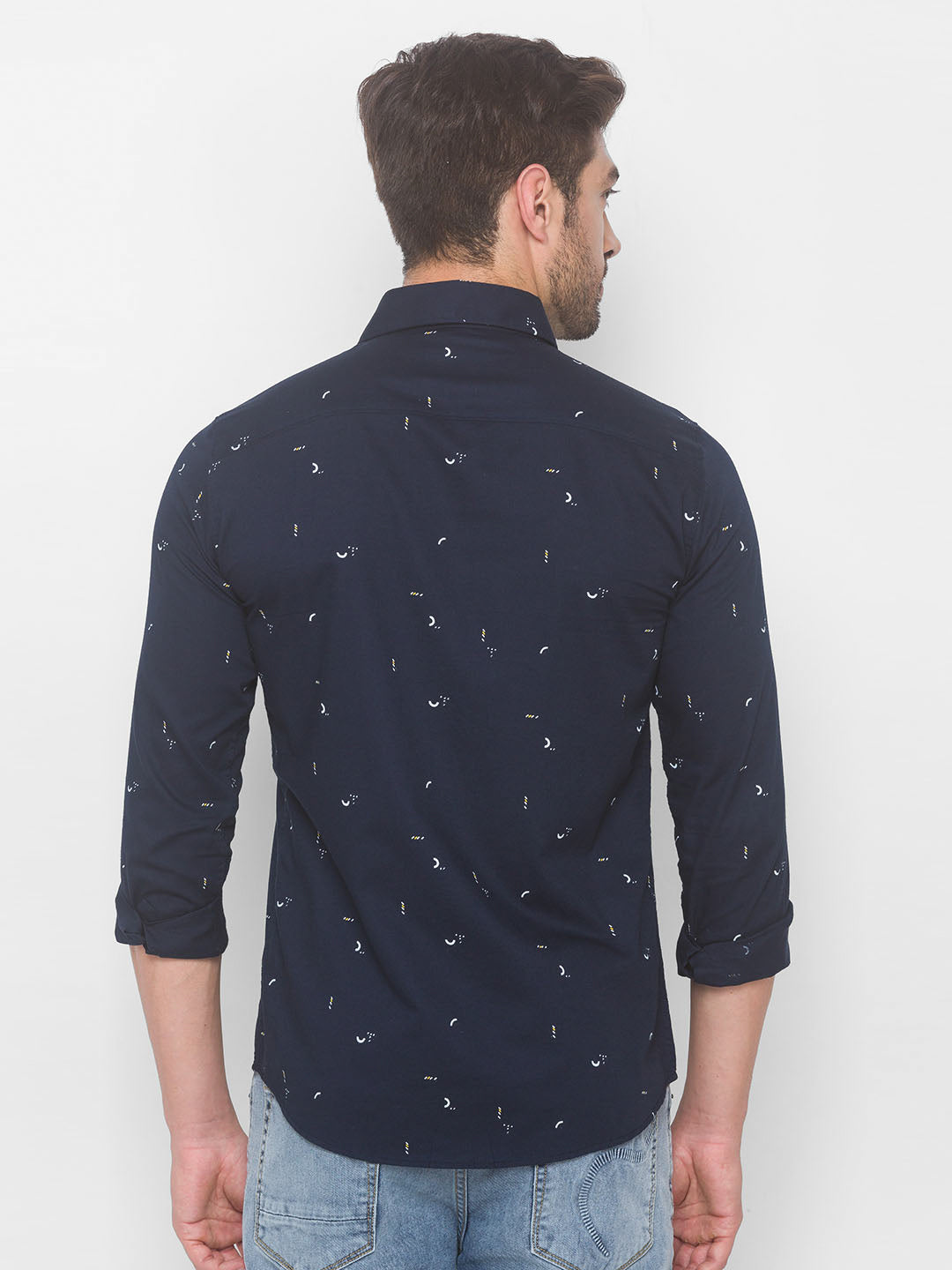 Spykar Men Navy Blue Cotton Shirts (Slim)